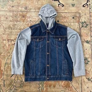 Denim Trucker Jean Jacket Jersey Sleeves Big Boys Sz X Large